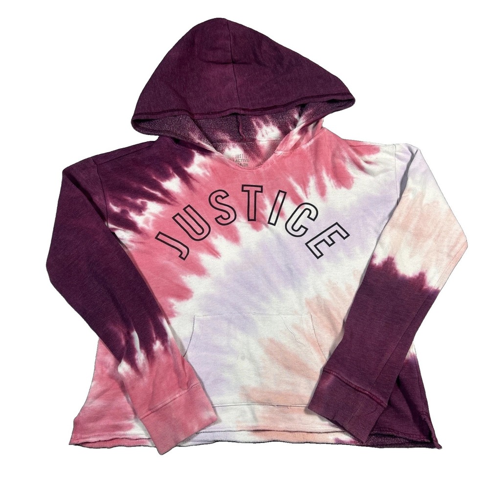 Justice Girls Logo Tie Dye Sweatshirt Hoodie Pink Maroon Size 14/16